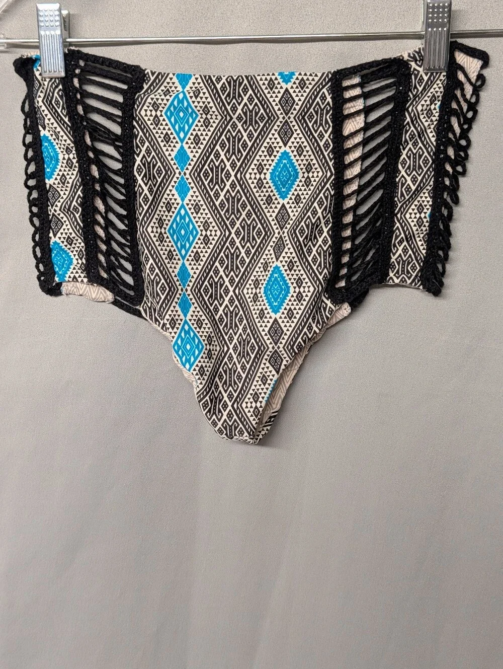acacia swimwear Black & White Geometric Bikini Bottom with Teal Accents Size S